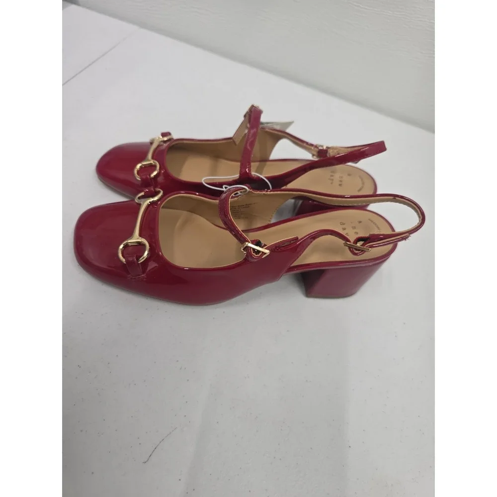 A New Day Red Patent Horsebit Slingback Block Heel Mary Jane Pumps Size 7